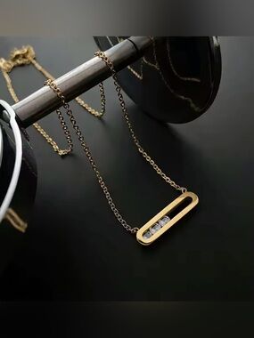 18K Gold Geometrical Link Paperclip Designer Inspired Moving Diamond Necklace